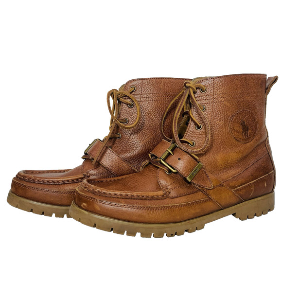 POLO RALPH LAUREN Country Ranger Boot 10.5 Brown Tumbled Leather Buckle EUC - Picture 2 of 11